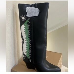 Zodiac Rowena Faux Leather Wings Black Knee High Boots western boho cowgirl sz 9